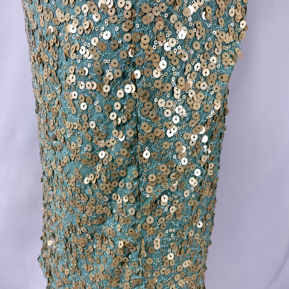 Badgley Mischka Aqua & Gold Sequin Occasion Dress - Picture 2 of 8